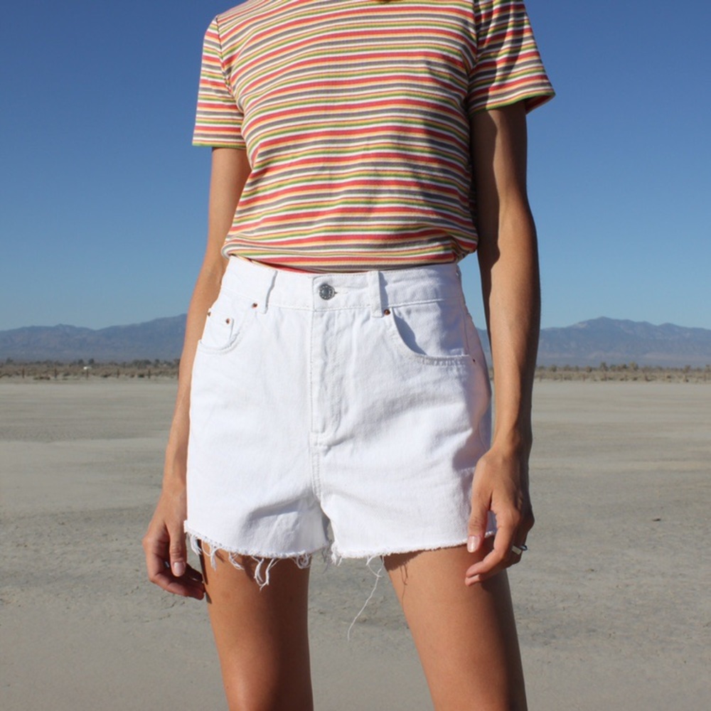 Topshop Raw Hem White Denim Mom Shorts